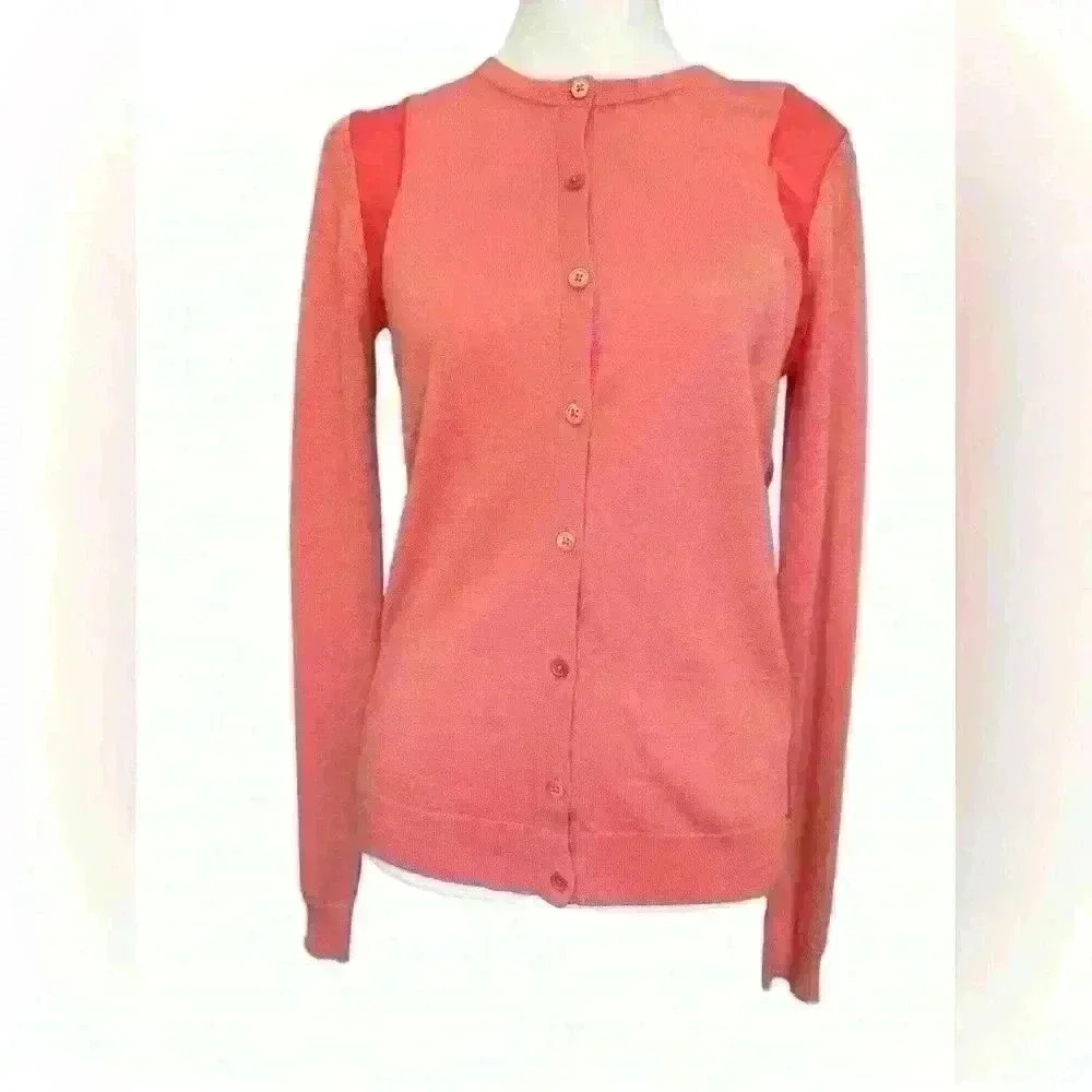 Joseph Cashmere Peek a Boo Silk Long Sleeve Cardigan Sweater Top. Size S